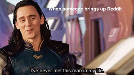 Loki meme I've never met this man in life with the caption "When someone brings up Reddit"